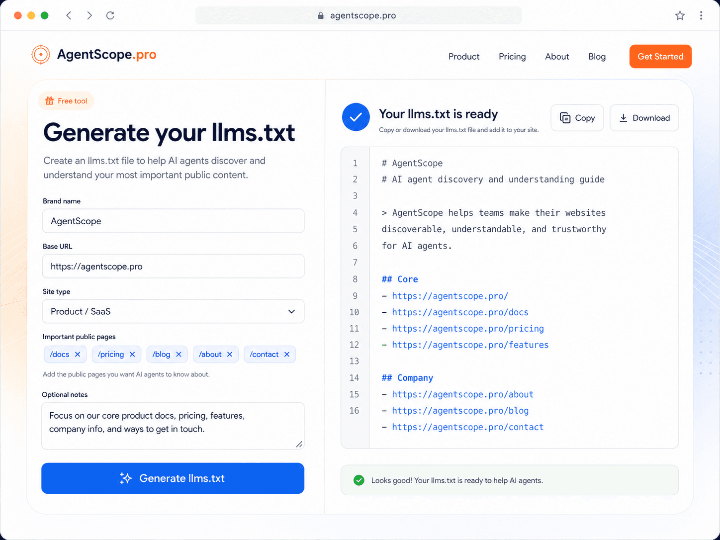 Generate a starter llms.txt